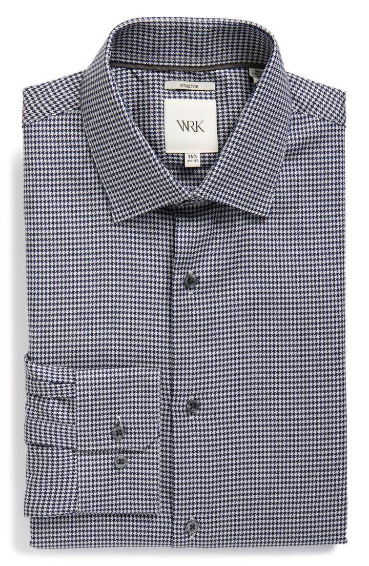 Men's W.r.k Extra Trim Fit Stretch Houndstooth Dress Shirt .5 34/35 - Black