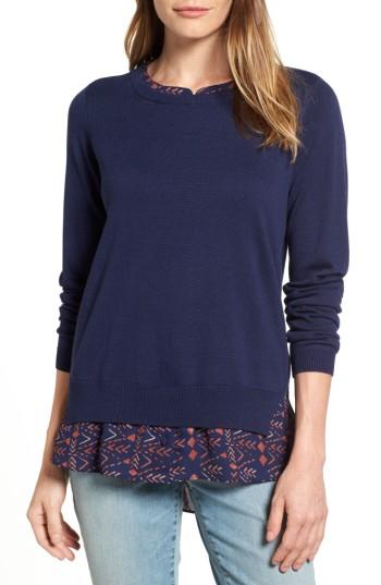 Petite Women's Nydj Layered Look Sweater P - Blue