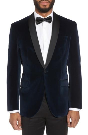 Men's Ted Baker London Josh Trim Fit Stretch Velvet Dinner Jacket R - Blue