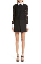 Women's Valentino Contrast Collar Lace & Crepe Couture Dress - Black