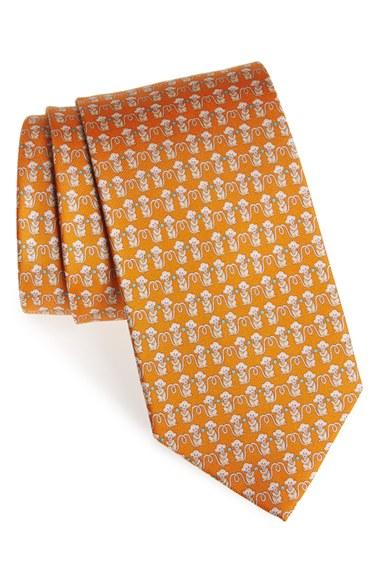 Men's Salvatore Ferragamo Monkey Print Silk Tie, Size - Orange