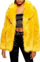 Women's Topshop Camille Hooded Faux Fur Coat Us (fits Like 0) - Yellow