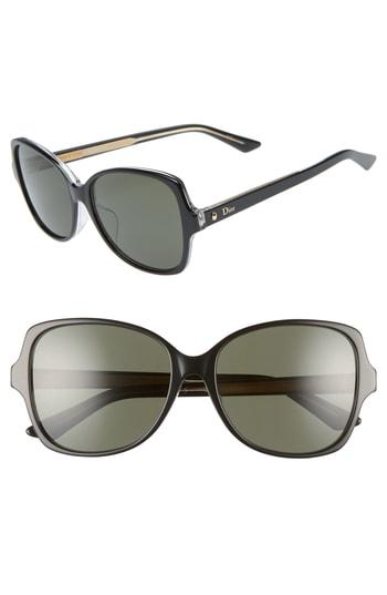 Women's Dior Montaigne 57mm Rectangular Sunglasses - Black/ Crystal