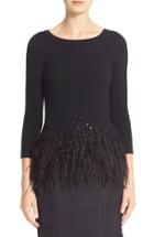 Women's Carolina Herrera Sequin & Feather Trim Wool Sweater