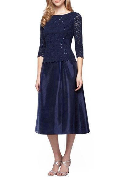 Women's Alex Evenings Mixed Media Fit & Flare Dress