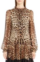 Women's Dolce & Gabbana Leopard Print Stretch Cady Blouse Us / 44 It - Brown