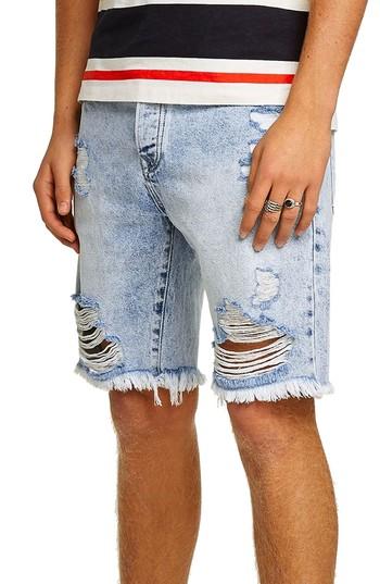 Men's Topman Slim Fit Ripped Denim Shorts - Blue