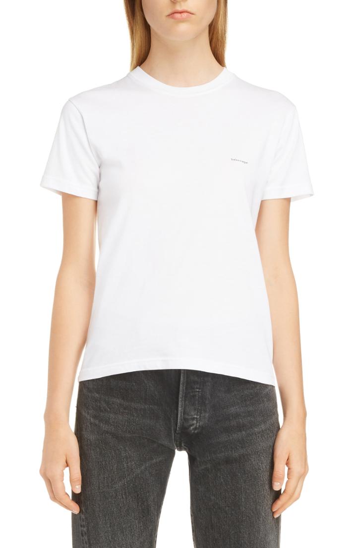 Women's Balenciaga Small Logo Tee - White