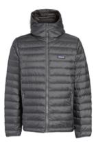 Men's Patagonia Packable Windproof & Water Resistant Goose Down Sweater Hooded Jacket, Size - Grey