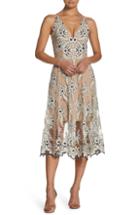 Women's Dress The Population Audrey Embroidered Midi Dress, Size - Blue