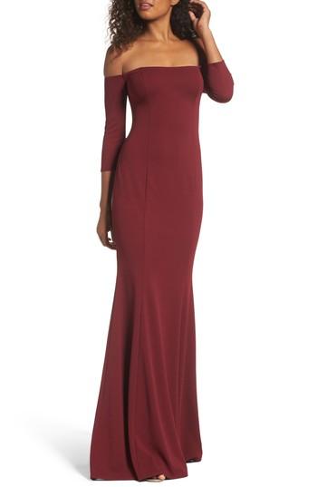 Women's Katie May Brentwood Three-quarter Sleeve Off The Shoulder Gown - Red