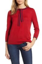 Women's 1901 Tipped Tie Neck Wool Blend Sweater - Red
