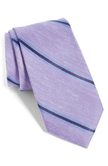 Men's The Tie Bar Leland Stripe Silk & Linen Tie, Size - Purple