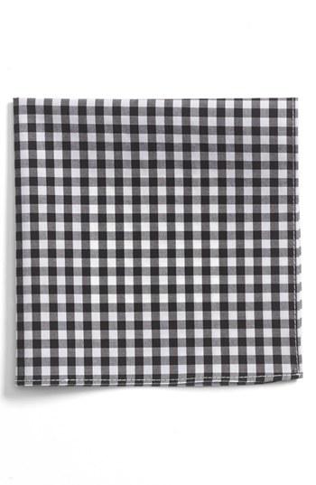 Men's 1901 Gingham Cotton Pocket Square, Size - Black