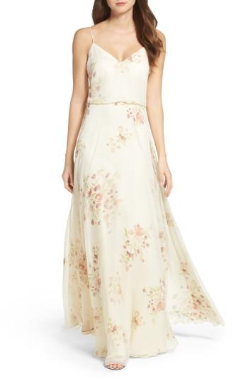 Women's Jenny Yoo Inesse V-neck Chiffon Gown - Ivory