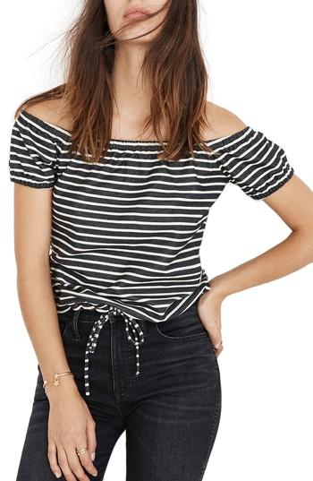 Women's Madewell Melody Stripe Off The Shoulder Top, Size - Black