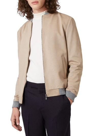Men's Topman Jersey Bomber Jacket - Beige