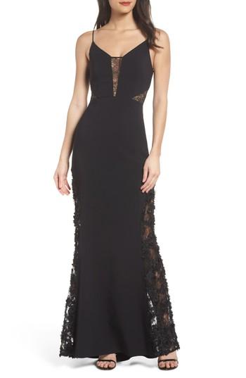 Women's Maria Bianca Nero Darla Lace Inset Trumpet Gown - Black