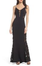 Women's Maria Bianca Nero Darla Lace Inset Trumpet Gown - Black