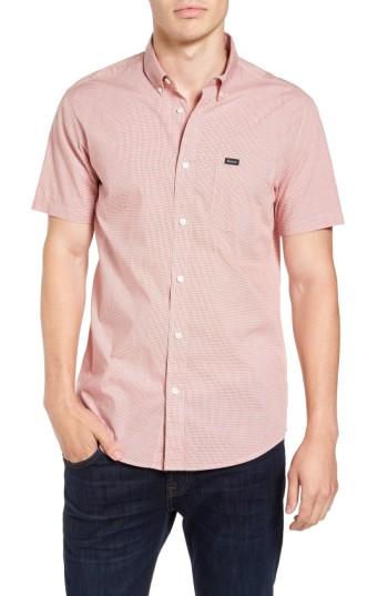 Men's Rvca 'that'll Do' Slim Fit Microdot Woven Shirt, Size - Red