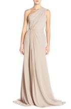 Women's Monique Lhuillier Bridesmaids One-shoulder Chiffon Gown - Beige