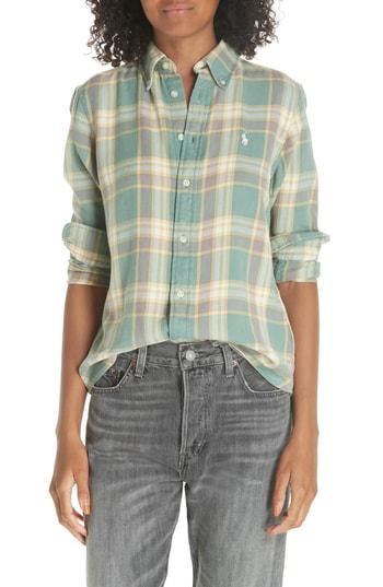 Women's Polo Ralph Lauren Logo Plaid Shirt - Green