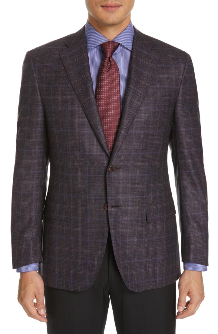 Men's Canali Sienna Classic Fit Plaid Wool Sport Coat Us / 54 Eu L - Red