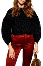 Women's Topshop Sequin Embellished Leopard Sweater Us (fits Like 10-12) - Black