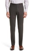 Men's Canali Flat Front Solid Wool Trousers Us / 52 Eur - Brown