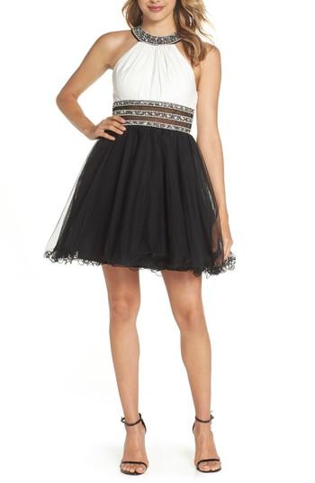 Women's Blondie Nites Embellished Colorblock Skater Dress - Black