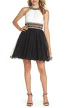 Women's Blondie Nites Embellished Colorblock Skater Dress - Black