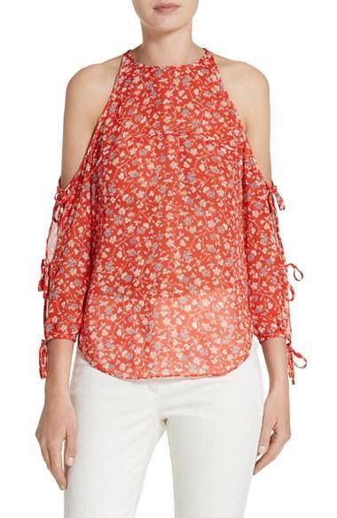 Women's Veronica Beard Flynn Print Silk Cold Shoulder Blouse