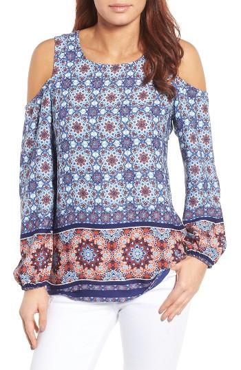 Women's Bobeau Print Cold Shoulder Top - Blue