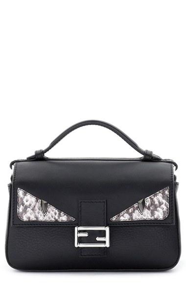 Fendi 'double Micro Monster' Leather Baguette - Black