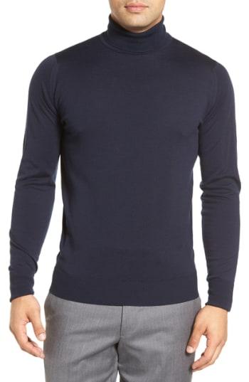 Men's John Smedley 'richards' Easy Fit Turtleneck Wool Sweater - Green