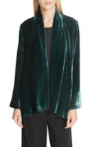 Women's Eileen Fisher Angled Front Velvet Jacket, Size - Green