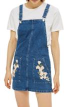 Women's Topshop Tulip Embroidered Denim Pinafore Dress Us (fits Like 2-4) - Blue