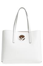 Fendi Logo Leather Shopper - White
