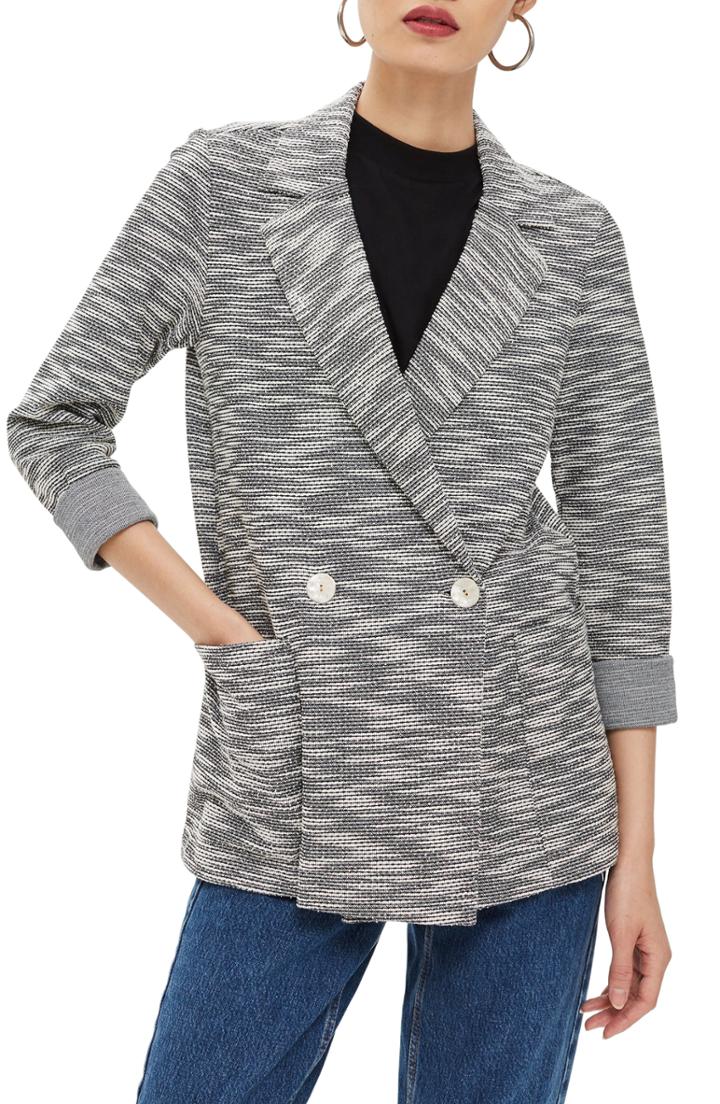 Women's Topshop Boucle Button Jacket Us (fits Like 0-2) - Grey
