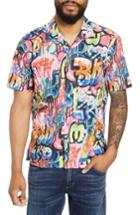 Men's Gitman Trim Fit Graffiti Print Camp Shirt - Pink