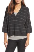Women's Eileen Fisher Stripe Tencel Blend Crop Sweater, Size - Grey