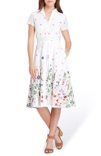 Women's Tahari Floral Embroidered Eyelet Shirtdress - White
