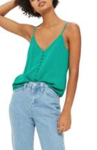 Women's Topshop Button Front Pindot Camisole Us (fits Like 6-8) - Green