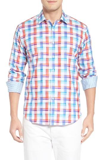 Men's Bugatchi Shaped Fit Step Check Sport Shirt