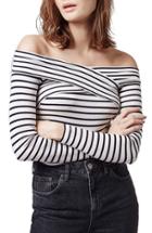 Women's Topshop Stripe Off The Shoulder Crop Top