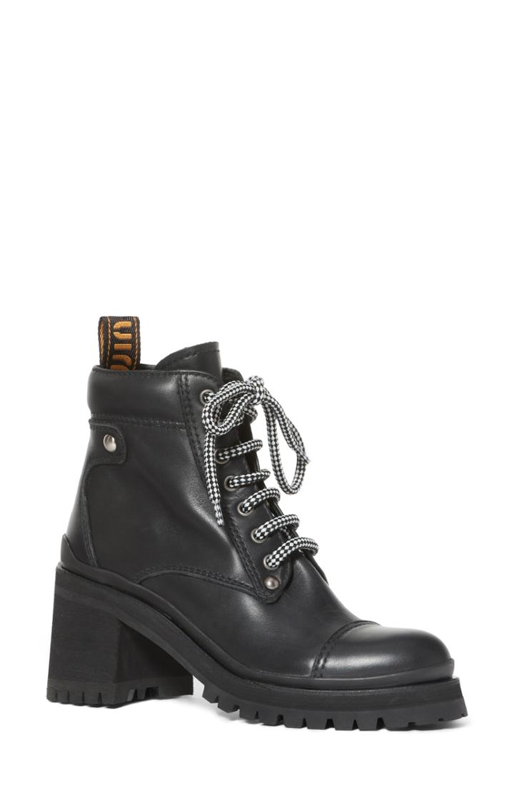 Women's Miu Miu Lugged Sole Combat Boot .5us / 38.5eu - Black