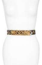 Women's Moschino Logo Plate Leopard Print Velvet Belt - Gold/ Leopard