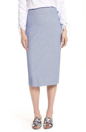 Petite Women's Halogen High Waist Chambray Skirt P - Blue