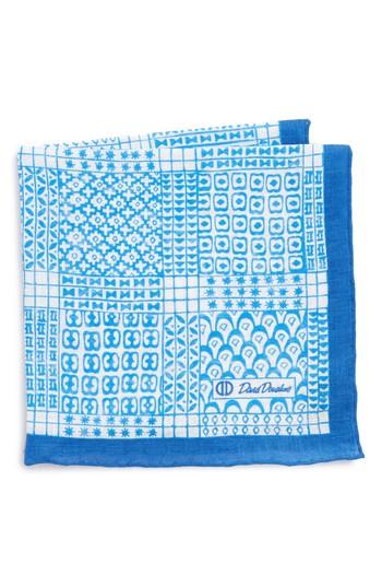 Men's David Donahue Neat Linen Pocket Square, Size - Blue