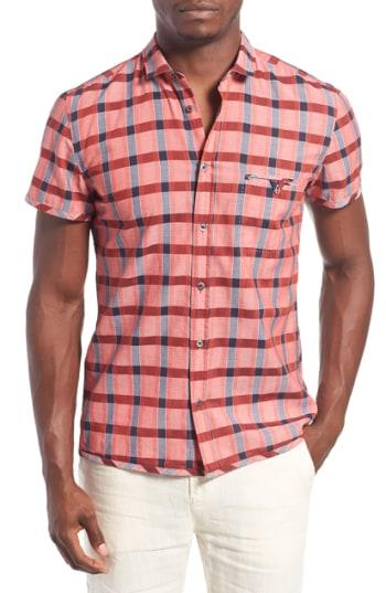 Men's Boss Orange 'esushie' Trim Fit Short Sleeve Dobby Plaid Woven Shirt